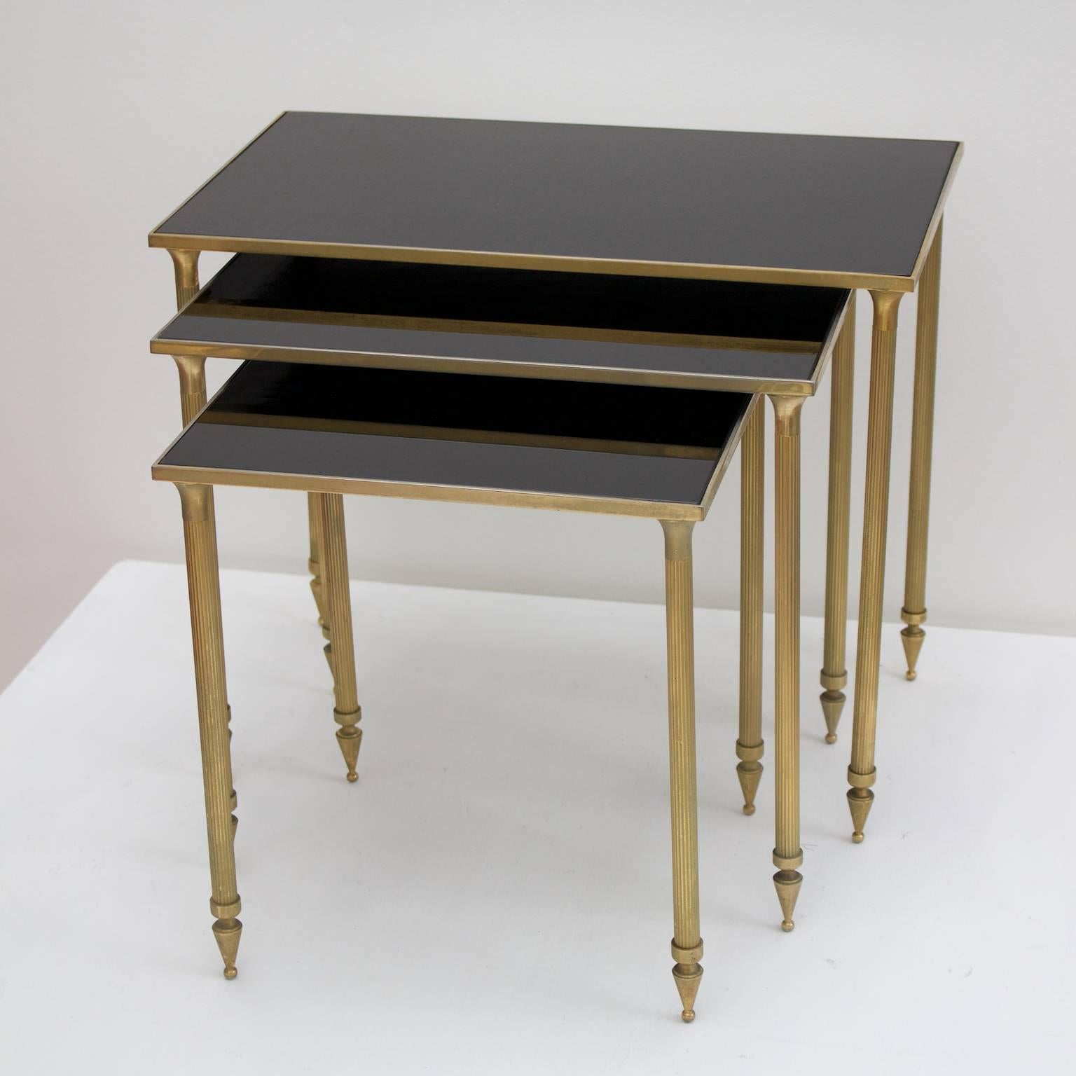 Set of Side Tables with Black Glass Tops 1