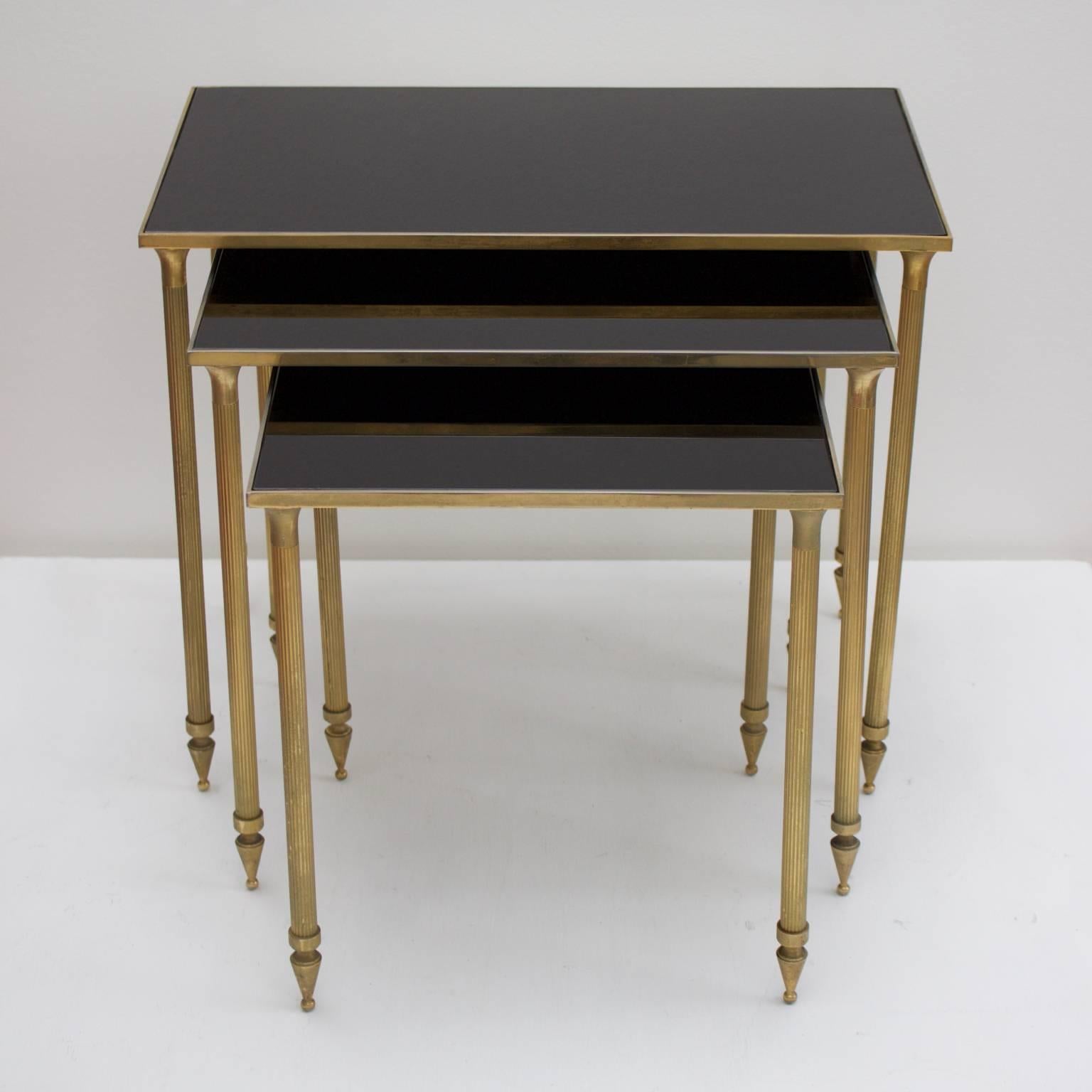 Set of Side Tables with Black Glass Tops 2