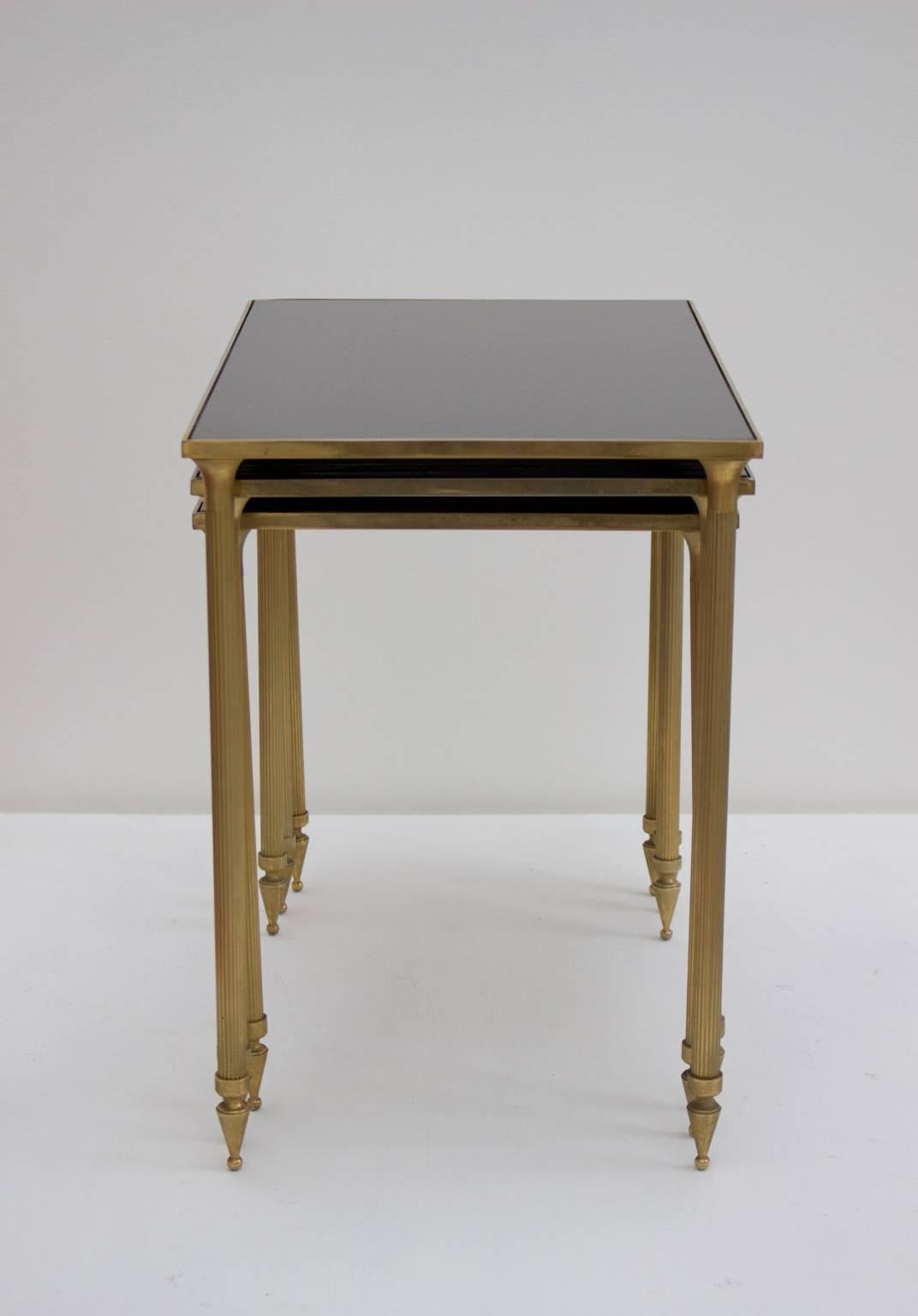 20th Century Set of Side Tables with Black Glass Tops