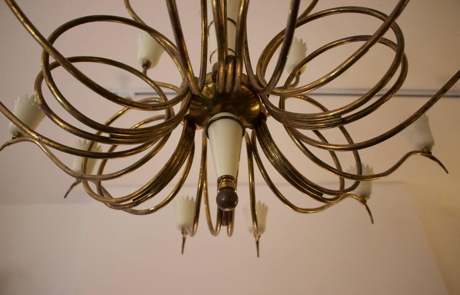 Italian Brass Chandelier with Crown-Shaped Details, Mid-20th Century, Italy