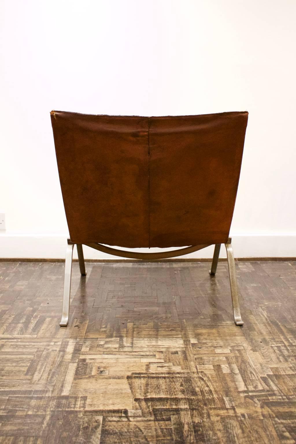 Danish Early PK22 by Poul Kjaerholm with Nickel Frame and Original Tan Leather