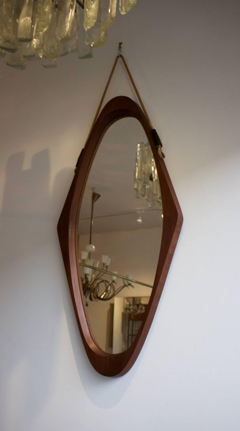 Oval Teak Wall Mirror, Italy In Good Condition In London, GB
