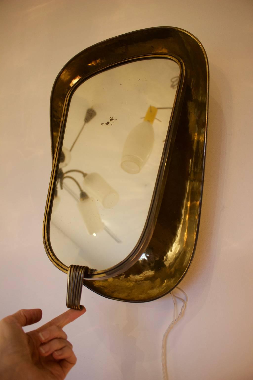 20th Century Art Deco Backlit Brass Mirror, European