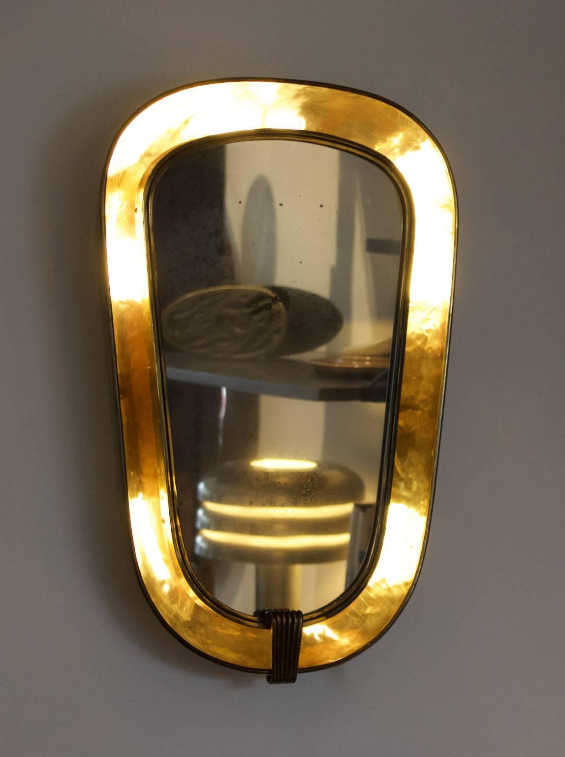 Art Deco Backlit Brass Mirror, European 2