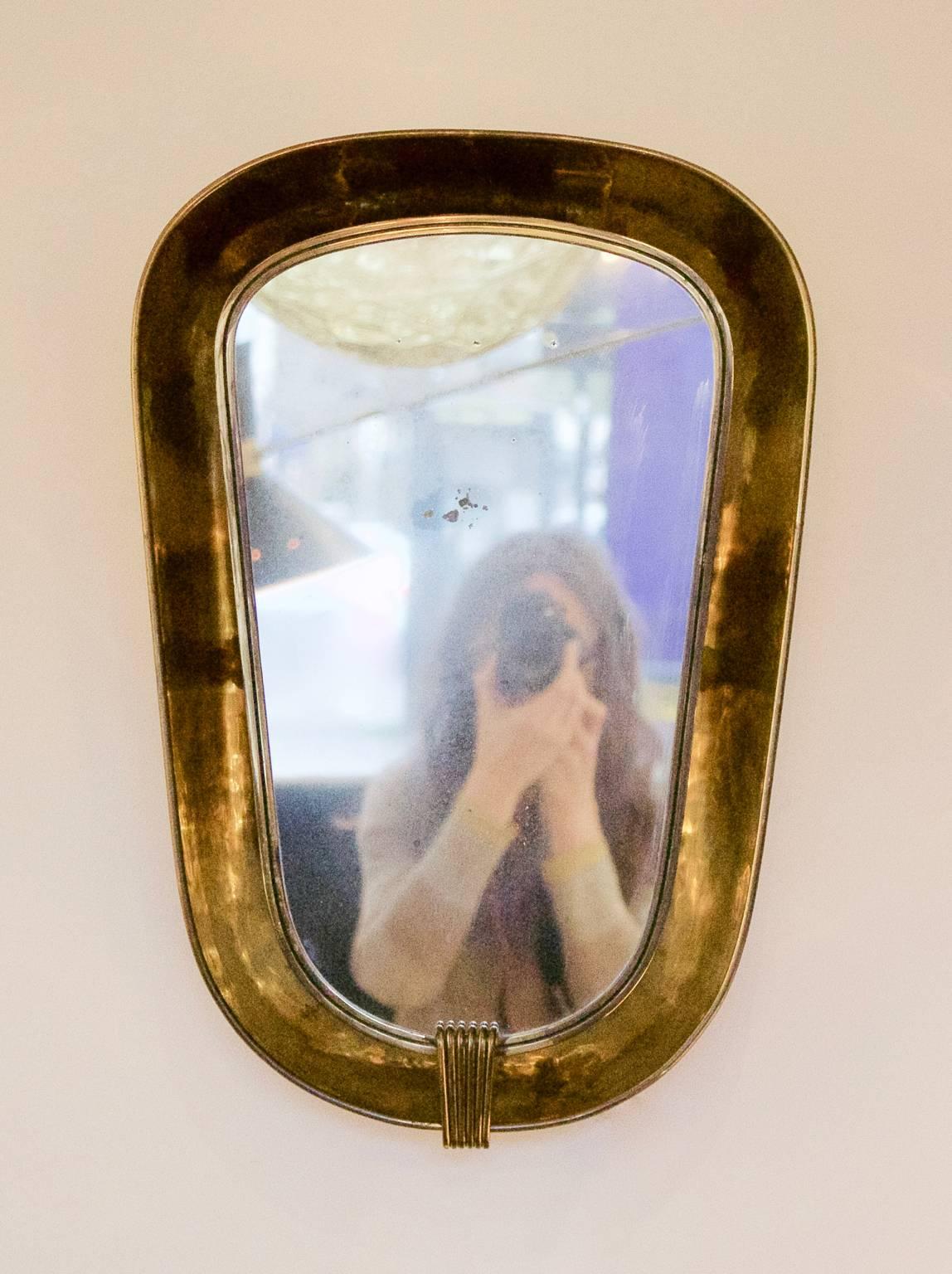 German Art Deco Backlit Brass Mirror, European