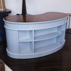Lacquered Kidney Desk with Burled Wood Top by Drexel