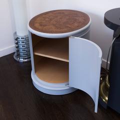 Lacquered Oval End Tables with Burled Wood Tops by Drexel