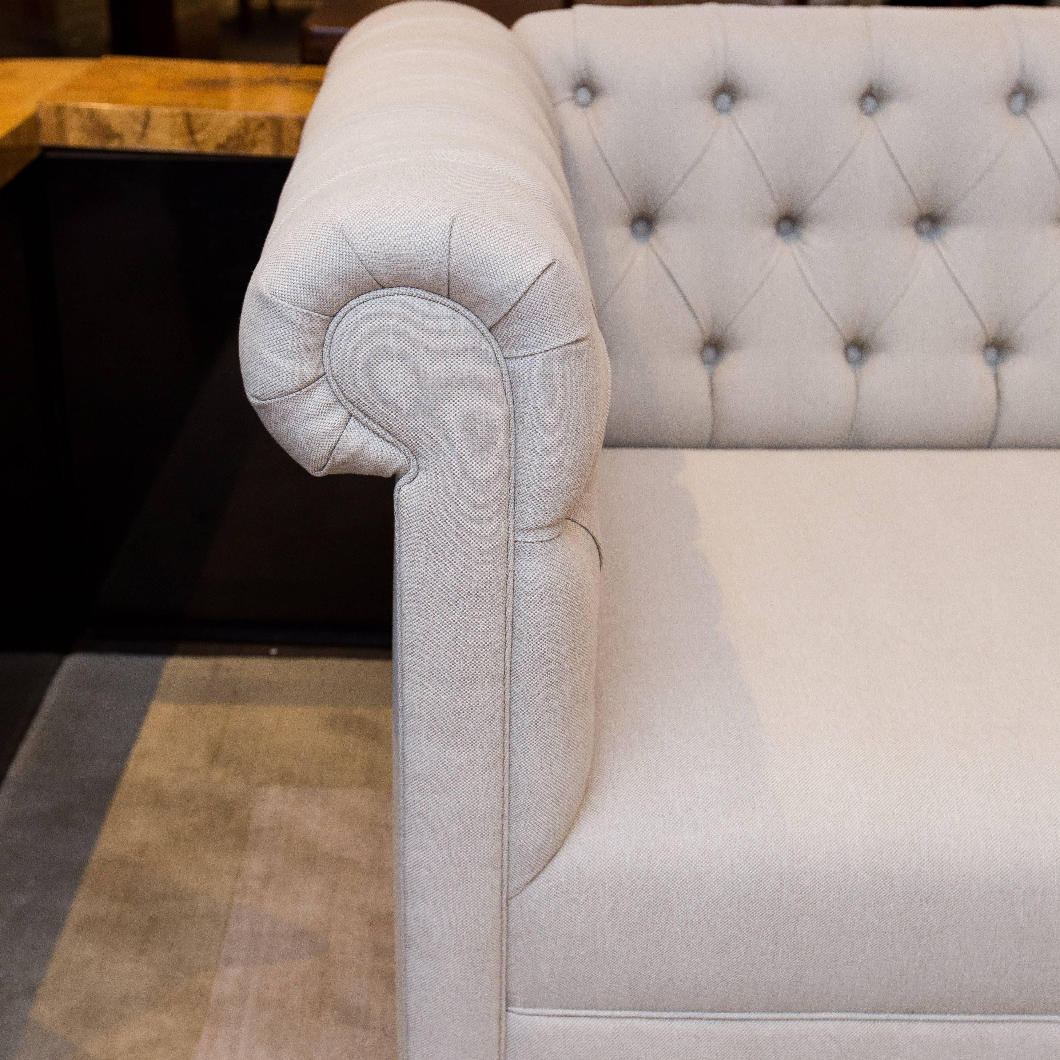 Custom designed and built for an installation, but never used, this sofa has great bones and is a great departure from the run of the mill leather versions.
 