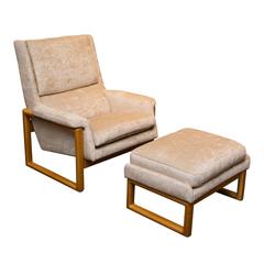 Vintage Danish Modern Style Lounge Chair and Ottoman in Crushed Velvet