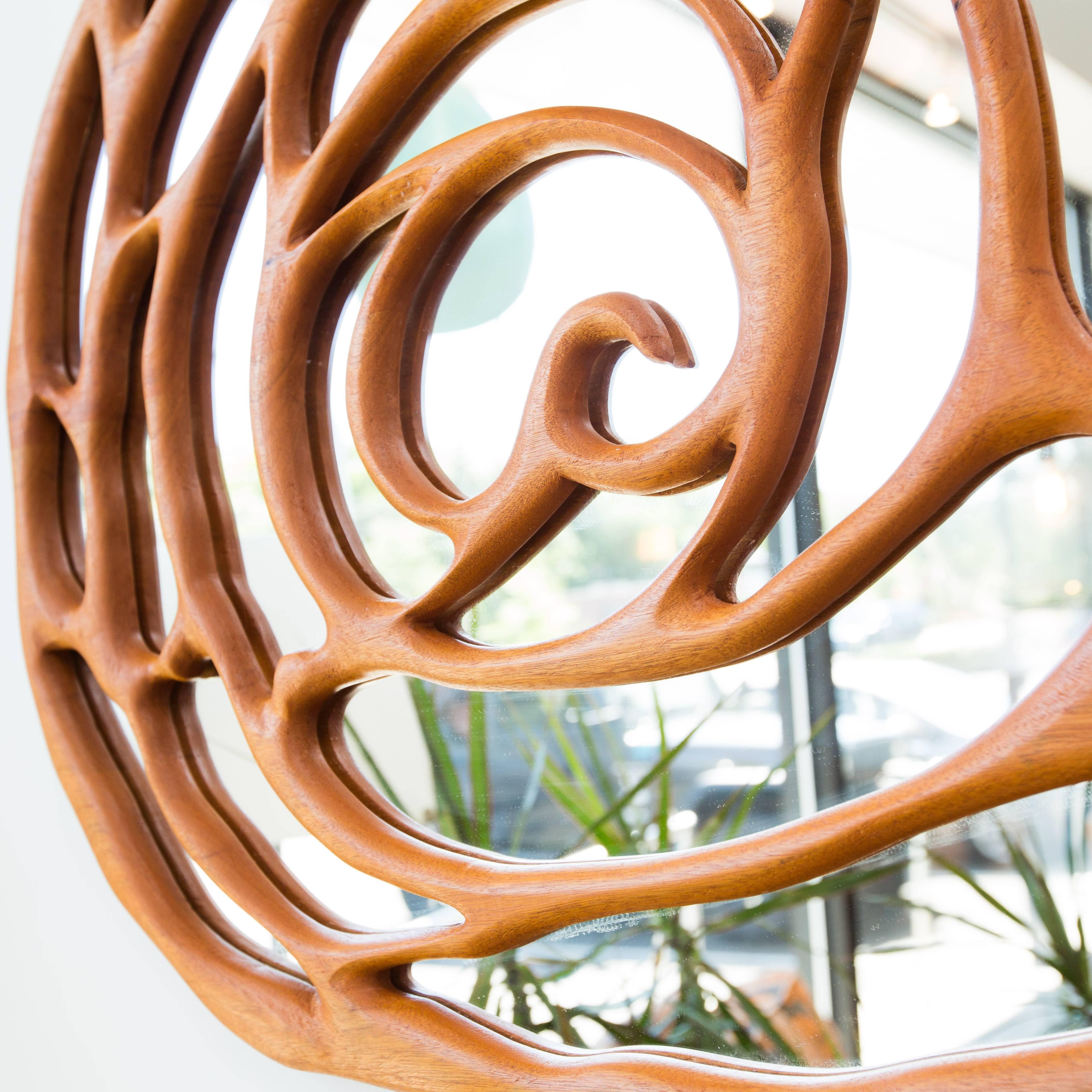 Contemporary Hand-Carved Artisan Mirror in Mahogany