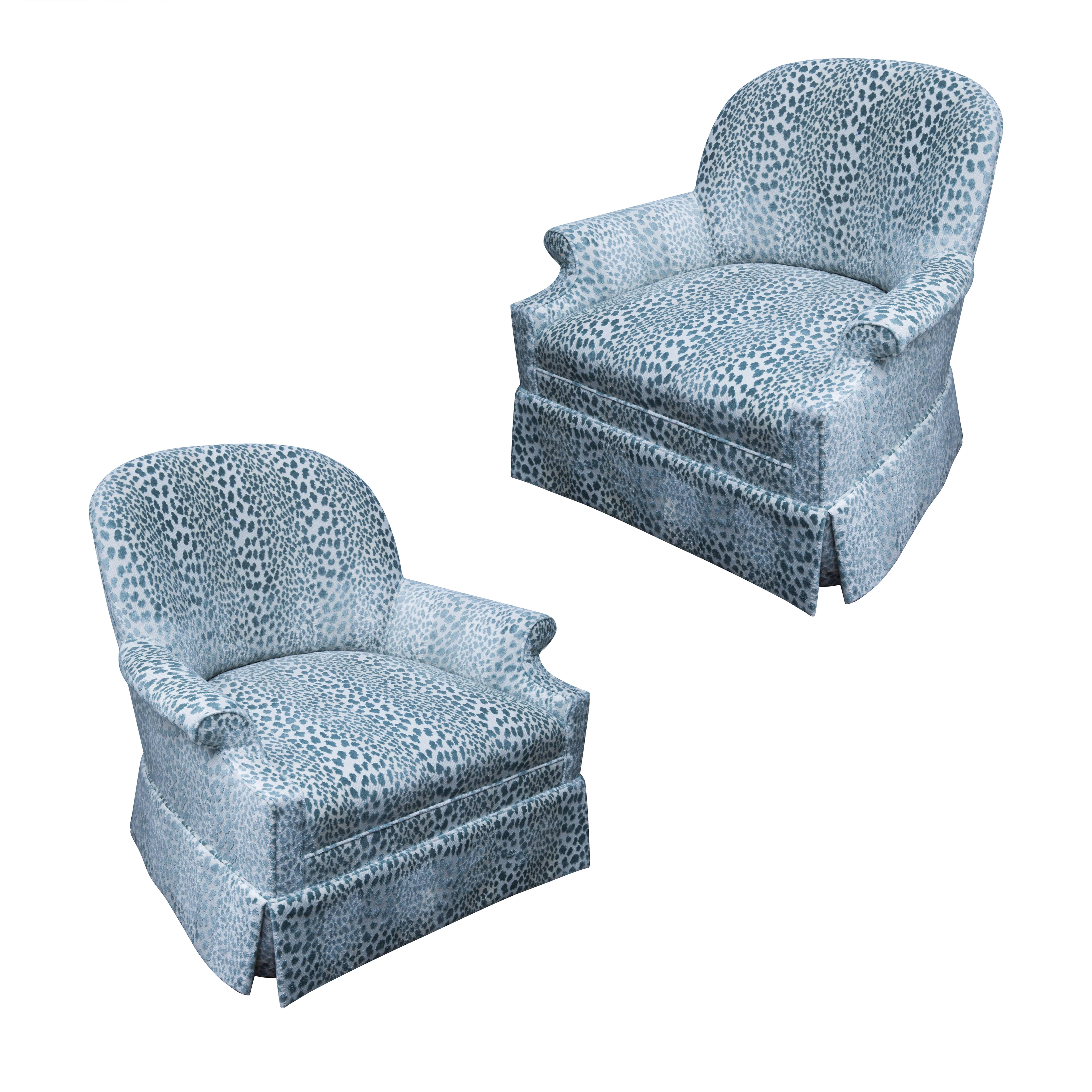 Pair of Kravet Upholstered Lounge Swivel Chairs