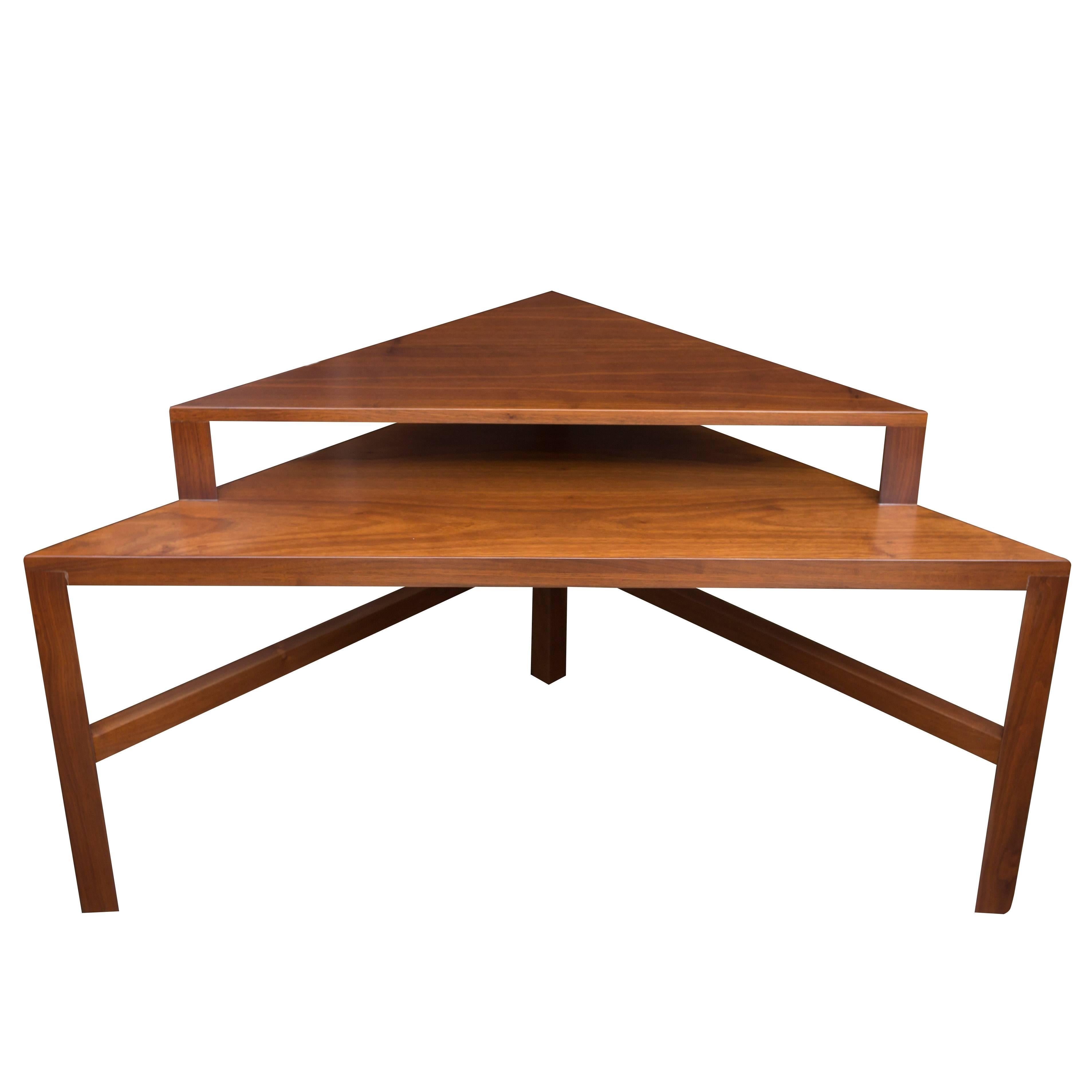 Mid-Century Modern Two-Tiered Triangle End Table