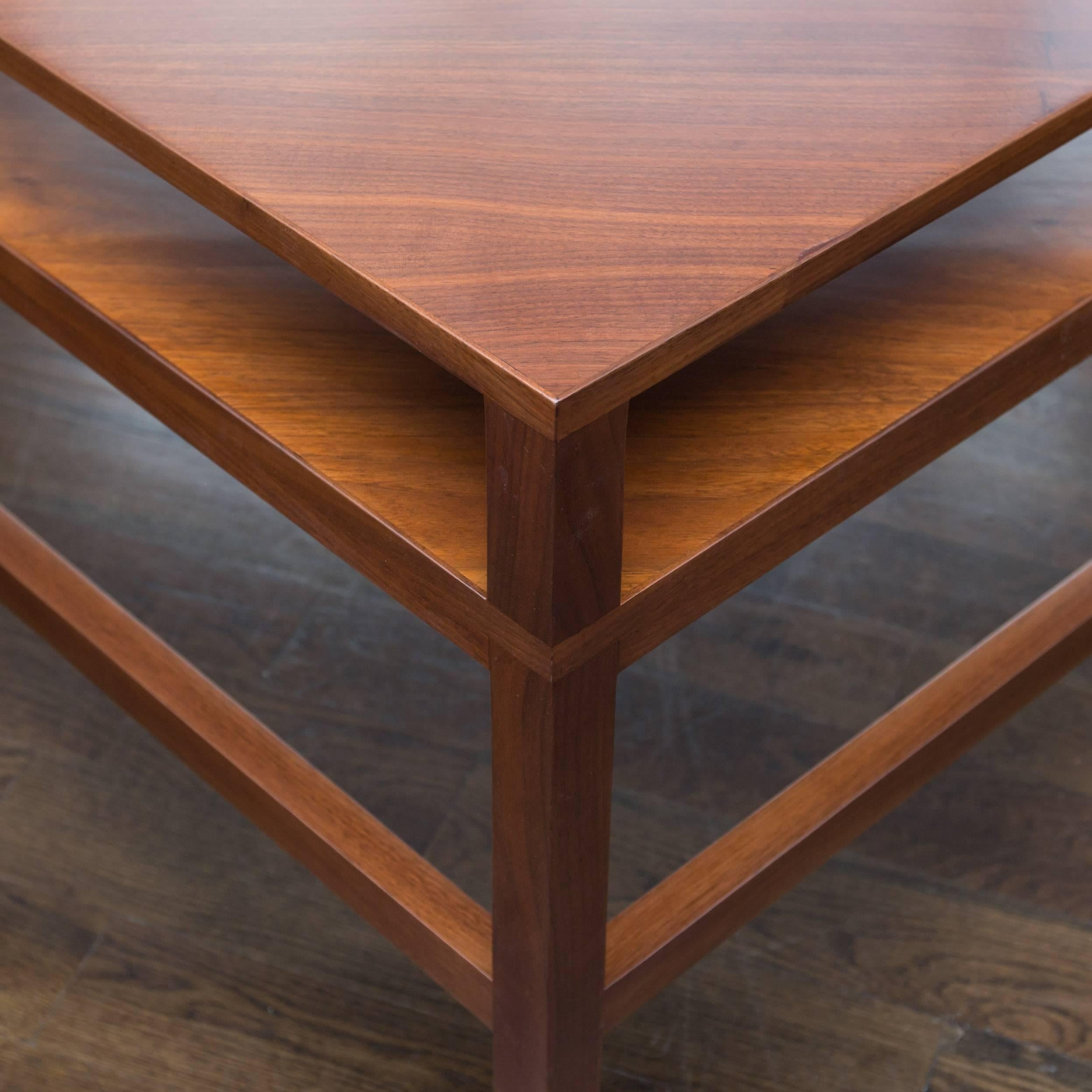 Walnut Mid-Century Modern Two-Tiered Triangle End Table