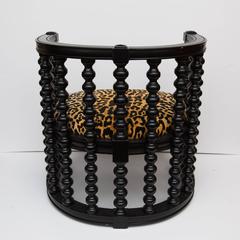Pair of Ebony Spindle Back Barrel Chairs in Faux Leopard