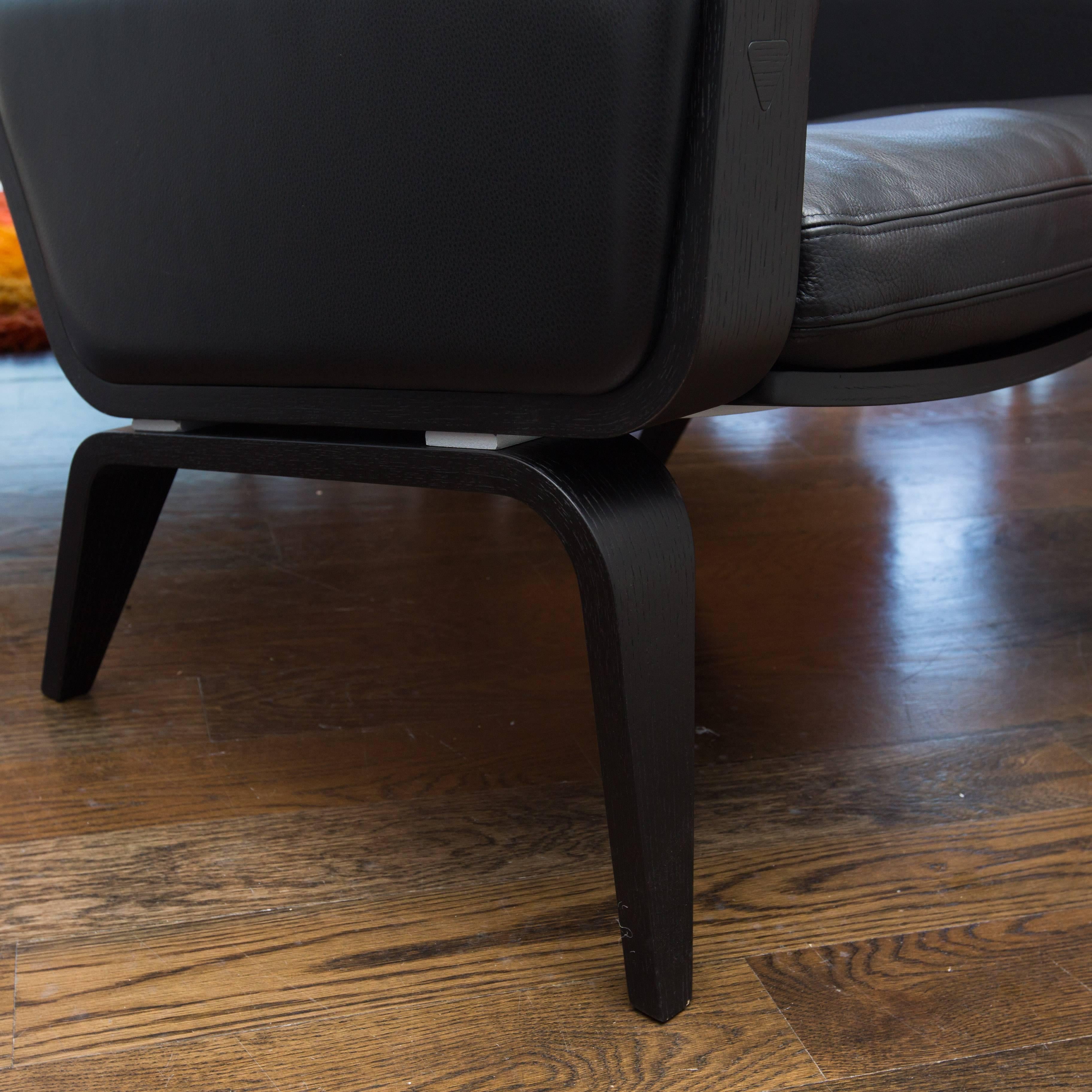 Scandinavian Modern Hans Wegner GE501A Easy Chair in Black Leather
