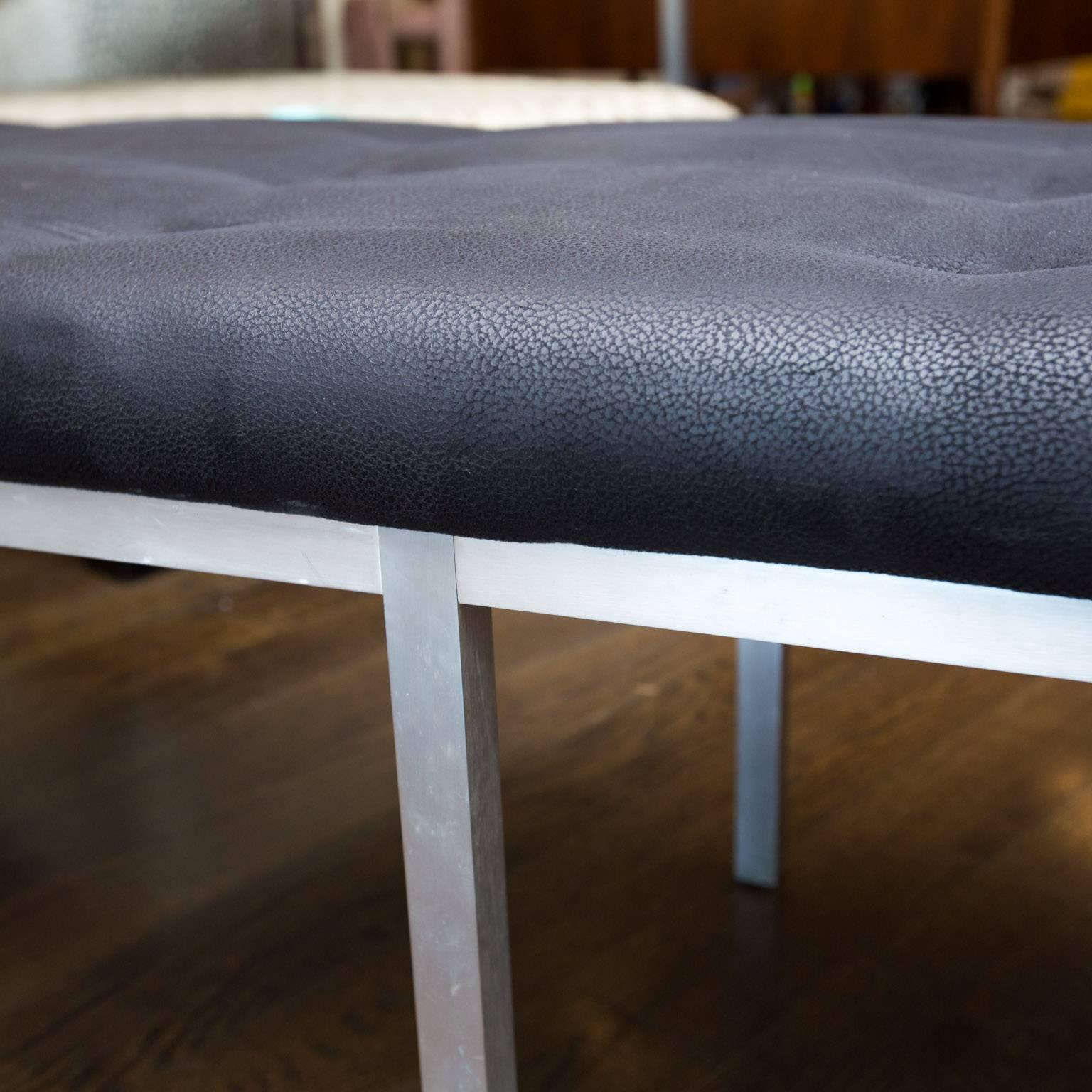 Knoll-style bench by 1970s furniture house JG furniture in newly reupholstered faux ostrich skin ultra suede.