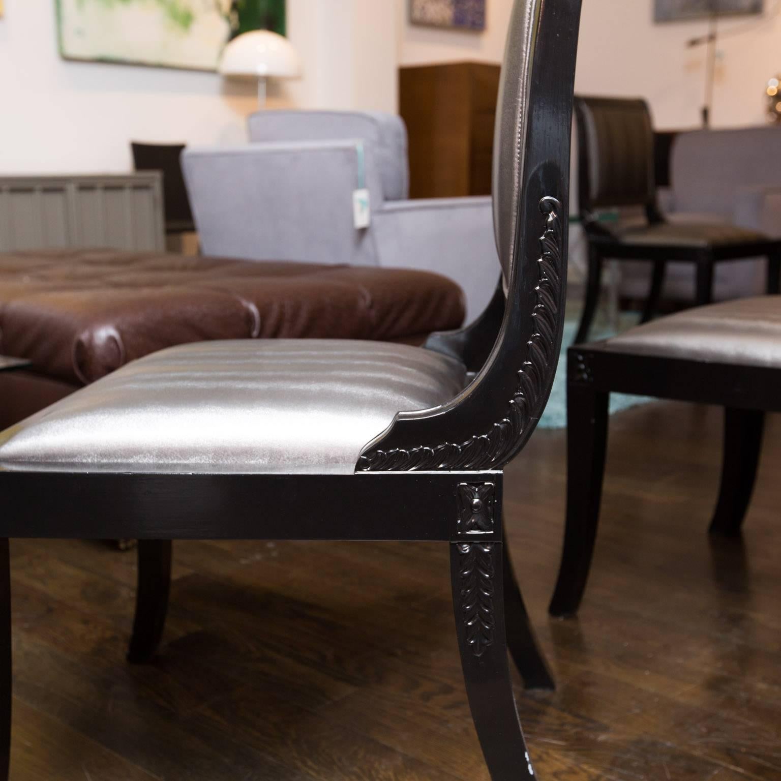 American Set of Nine Sleigh Back Regency Dining Chairs Upholstered in Kravet Fabric For Sale