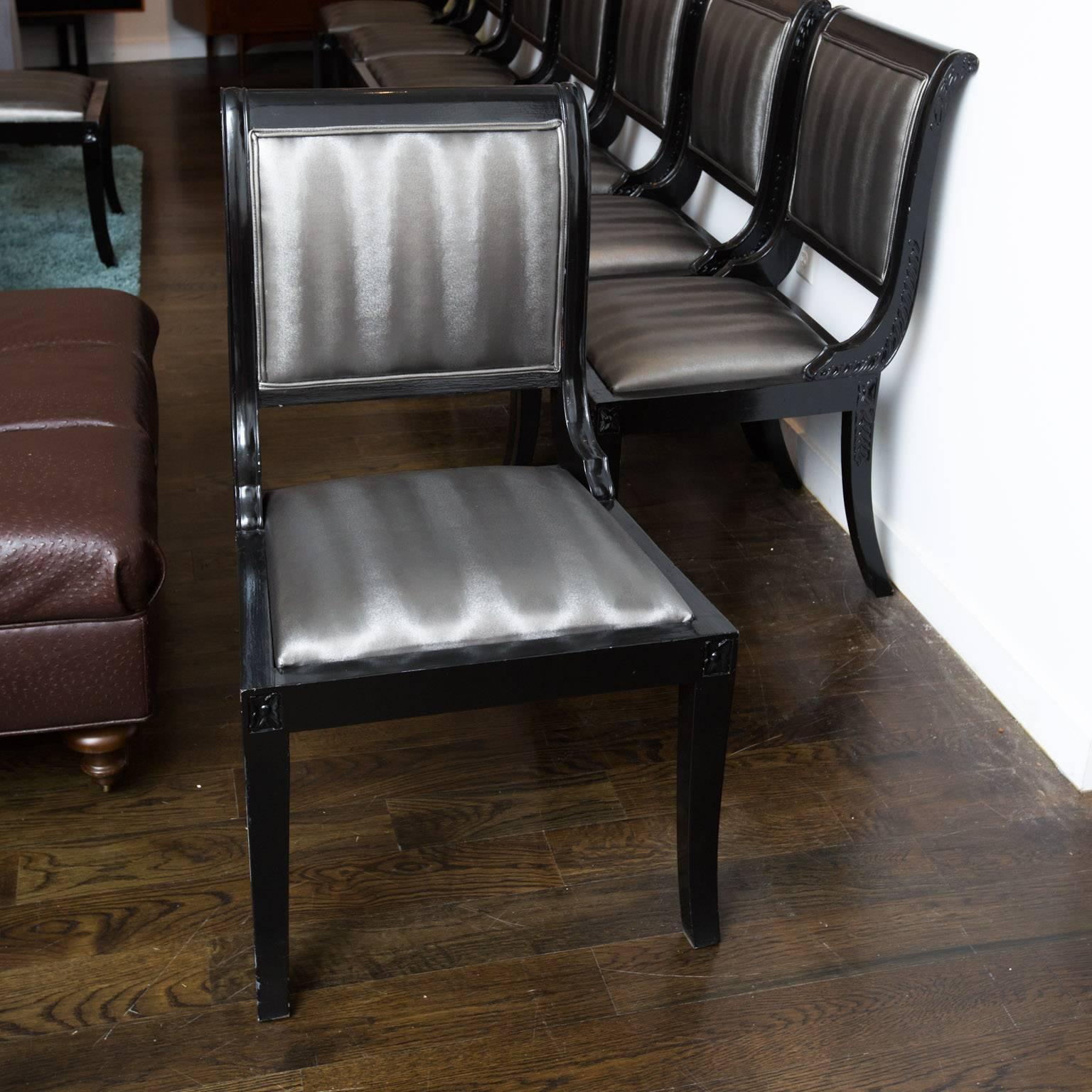 20th Century Set of Nine Sleigh Back Regency Dining Chairs Upholstered in Kravet Fabric For Sale