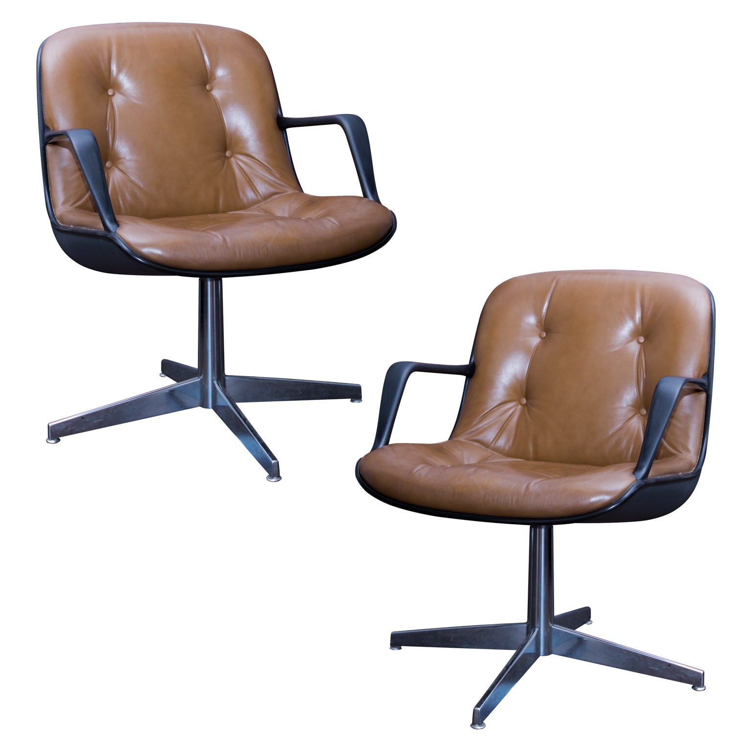 Pair Of Charles Pollock Style Steelcase Brown Leather Executive
