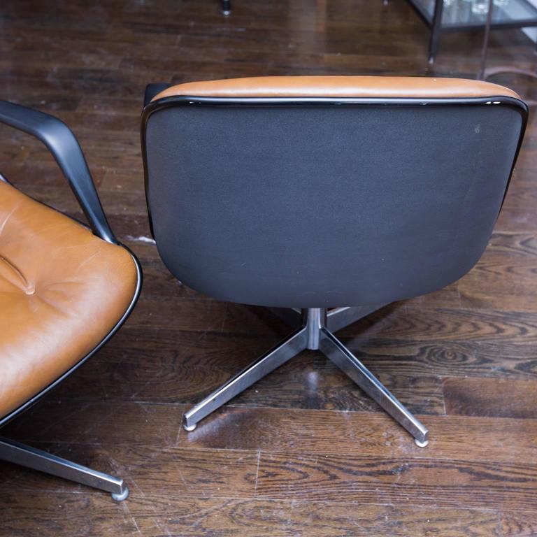Pair Of Charles Pollock Style Steelcase Brown Leather Executive