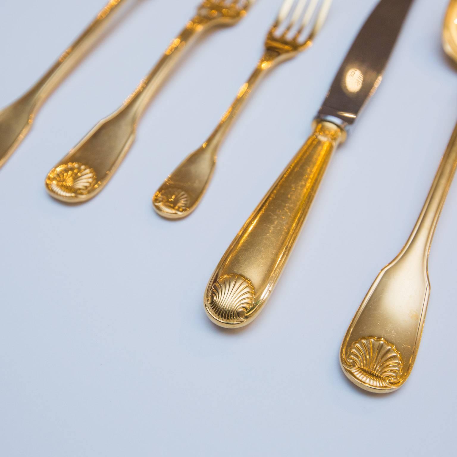 French Christofle Vendome Gold-Plated 65 Piece Service Set