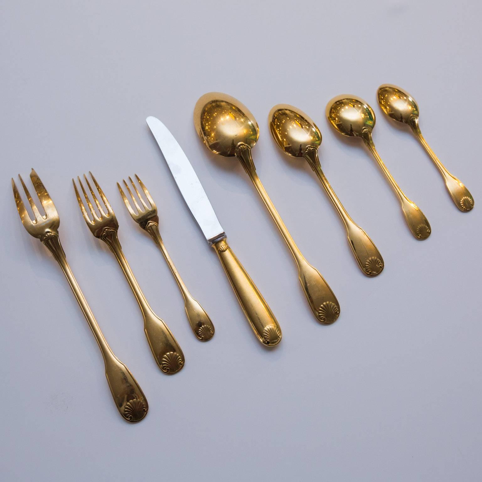 24k Gold Christofle Vendome Gold-Plated 65 Piece Service Set