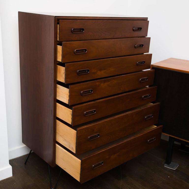 Visual Reference: Danish Modern Tall Chest Of Drawers On Hairpin Legs At