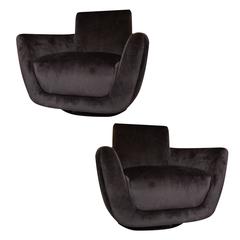 Pair of Black Velvet Lounge Chairs 11
