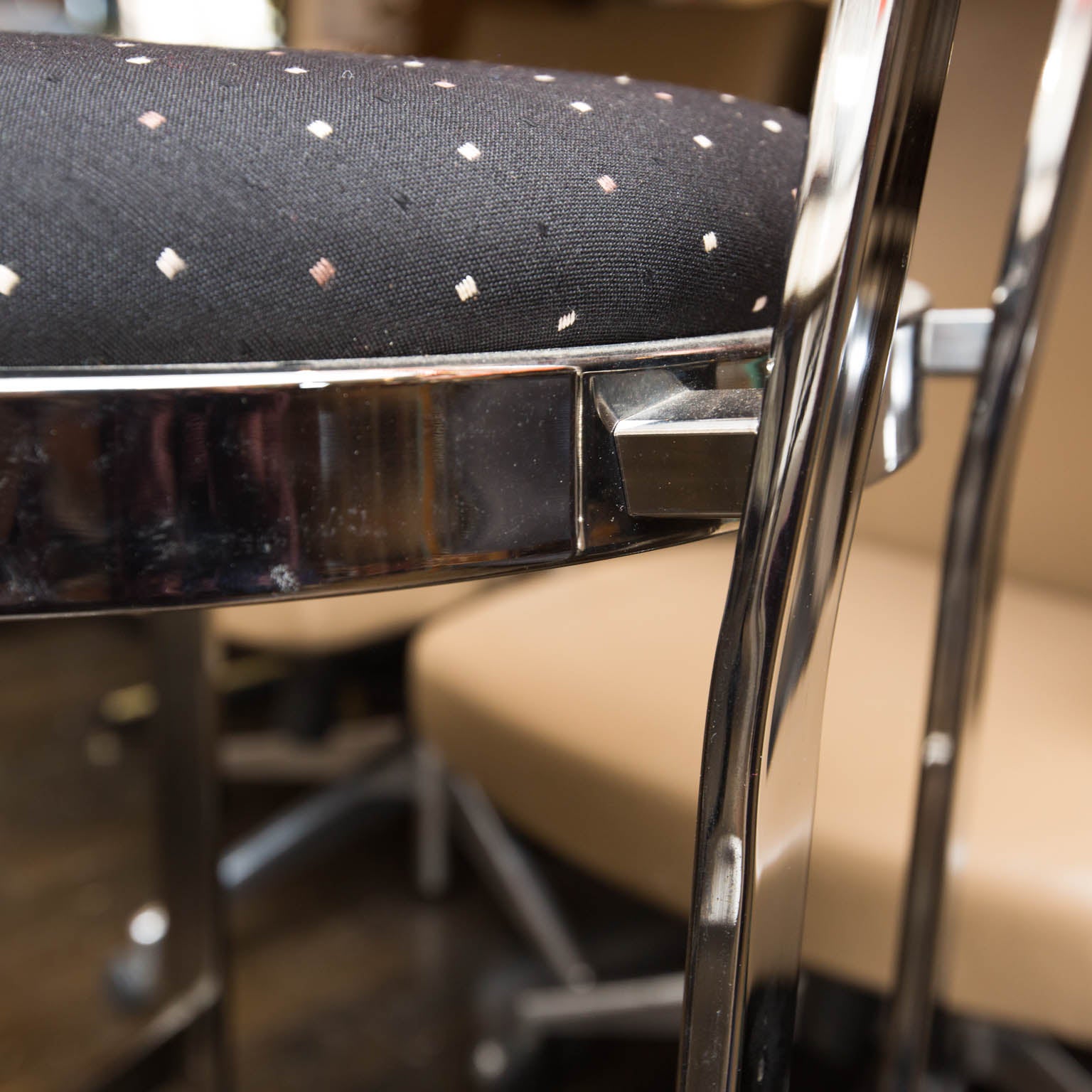 Swaim Designs Set Of Four Chrome Upholstered Bar Stools At 1stdibs