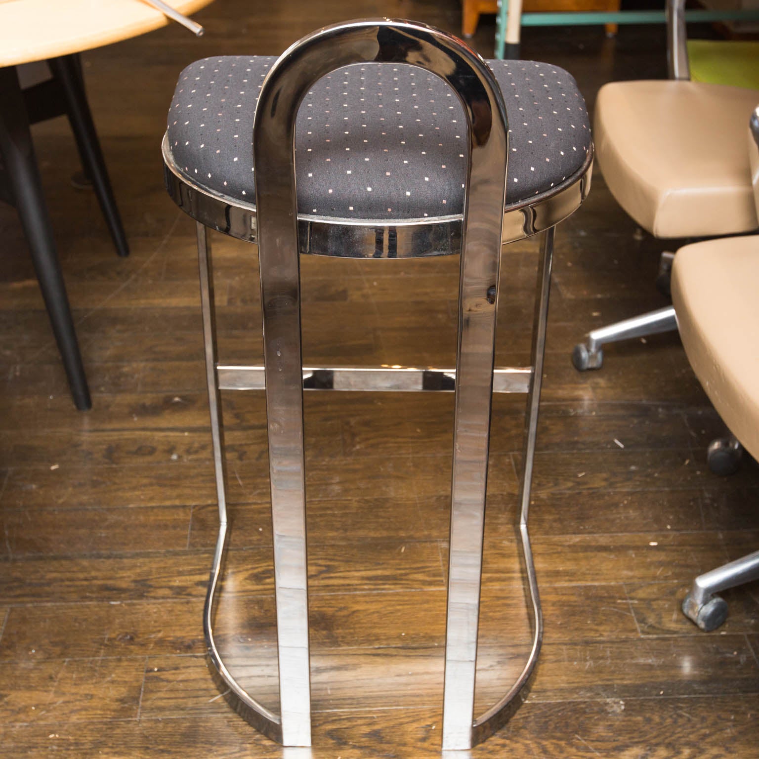 Swaim Designs Set Of Four Chrome Upholstered Bar Stools At 1stdibs