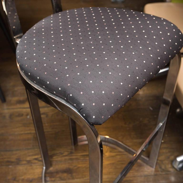 Swaim Designs Set Of Four Chrome Upholstered Bar Stools At 1stdibs 20th Century Swaim Designs Set Of Four Chrome Upholstered Bar Stools For
