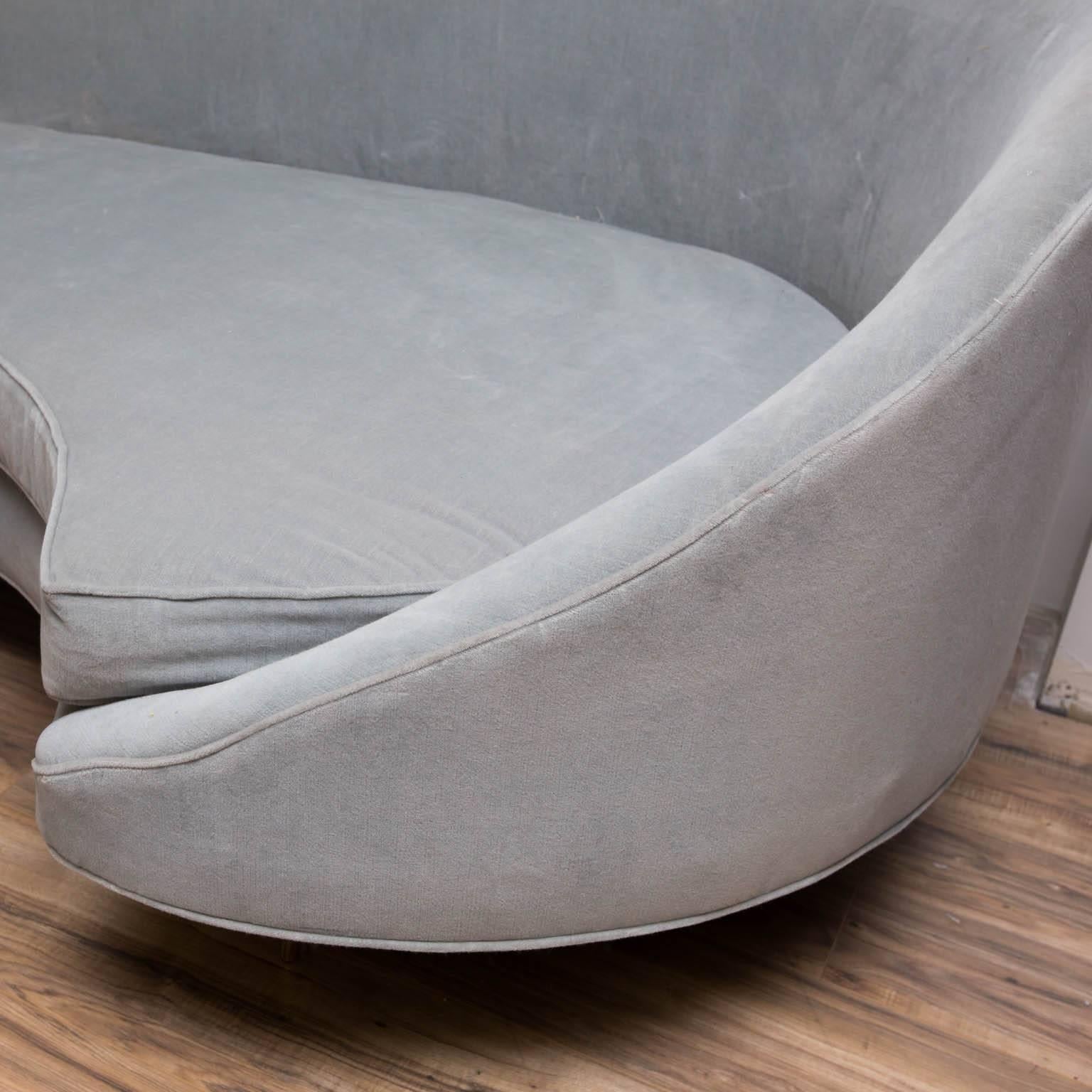 Mid-Century Modern Custom-Made Kagan Style Sofa in Grey Velvet