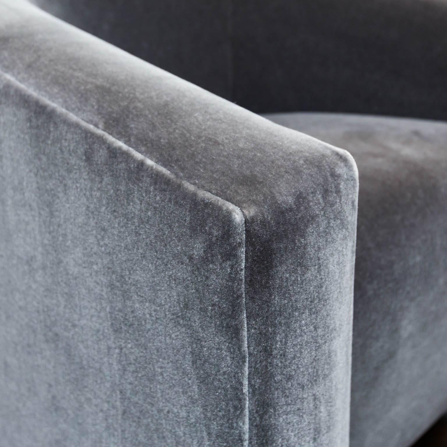 Donghia Barrel-Backed Swivel Chairs in Charcoal Grey Mohair In Excellent Condition In New London, CT