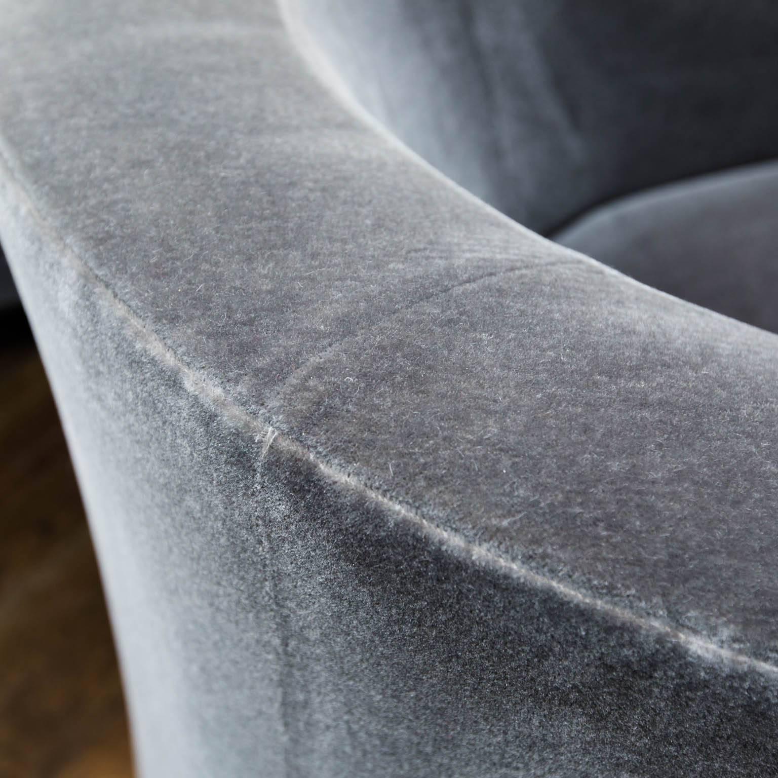 Donghia Barrel-Backed Swivel Chairs in Charcoal Grey Mohair 2