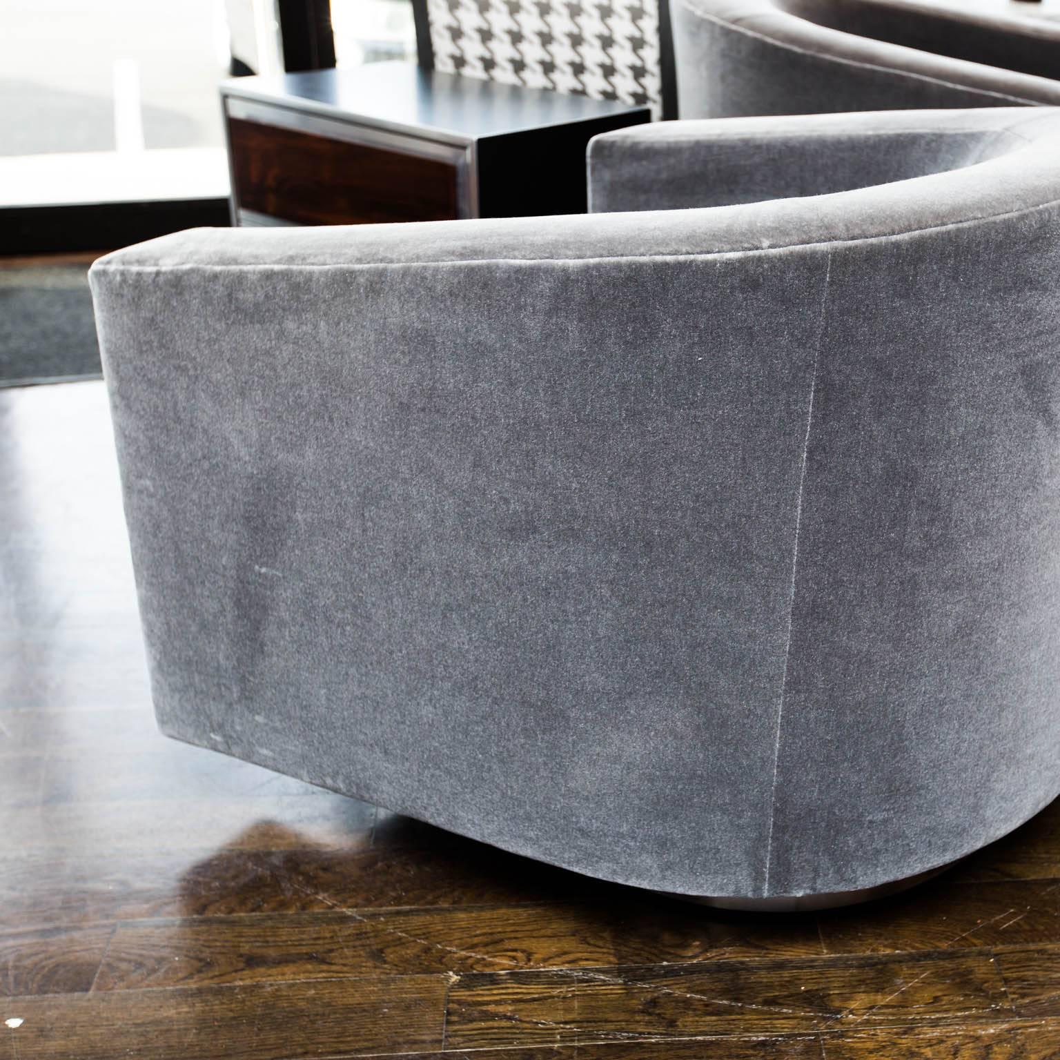 Donghia Barrel-Backed Swivel Chairs in Charcoal Grey Mohair 1