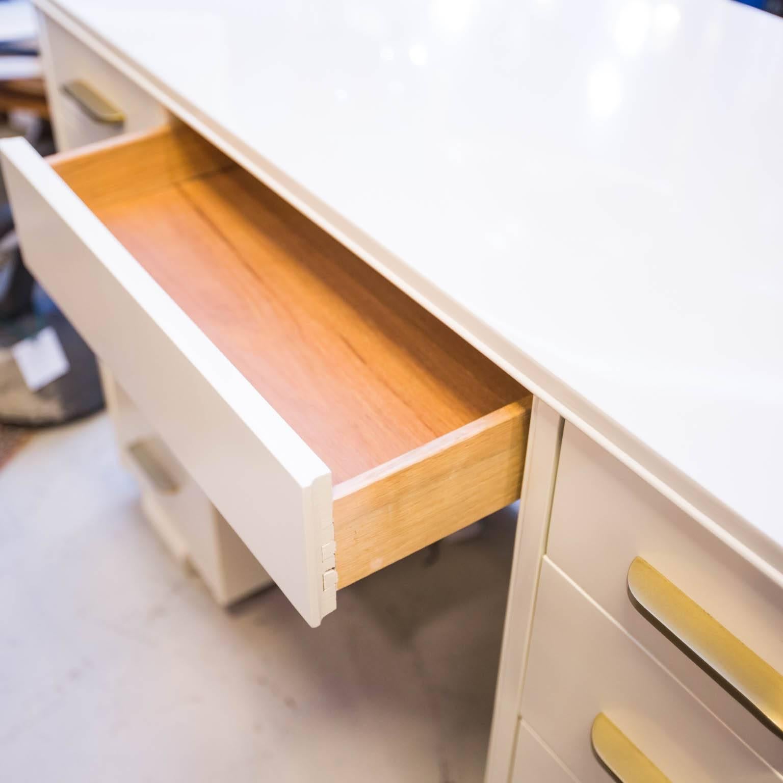 Vintage Lacquered Double Pedestal Desk In Excellent Condition In New London, CT