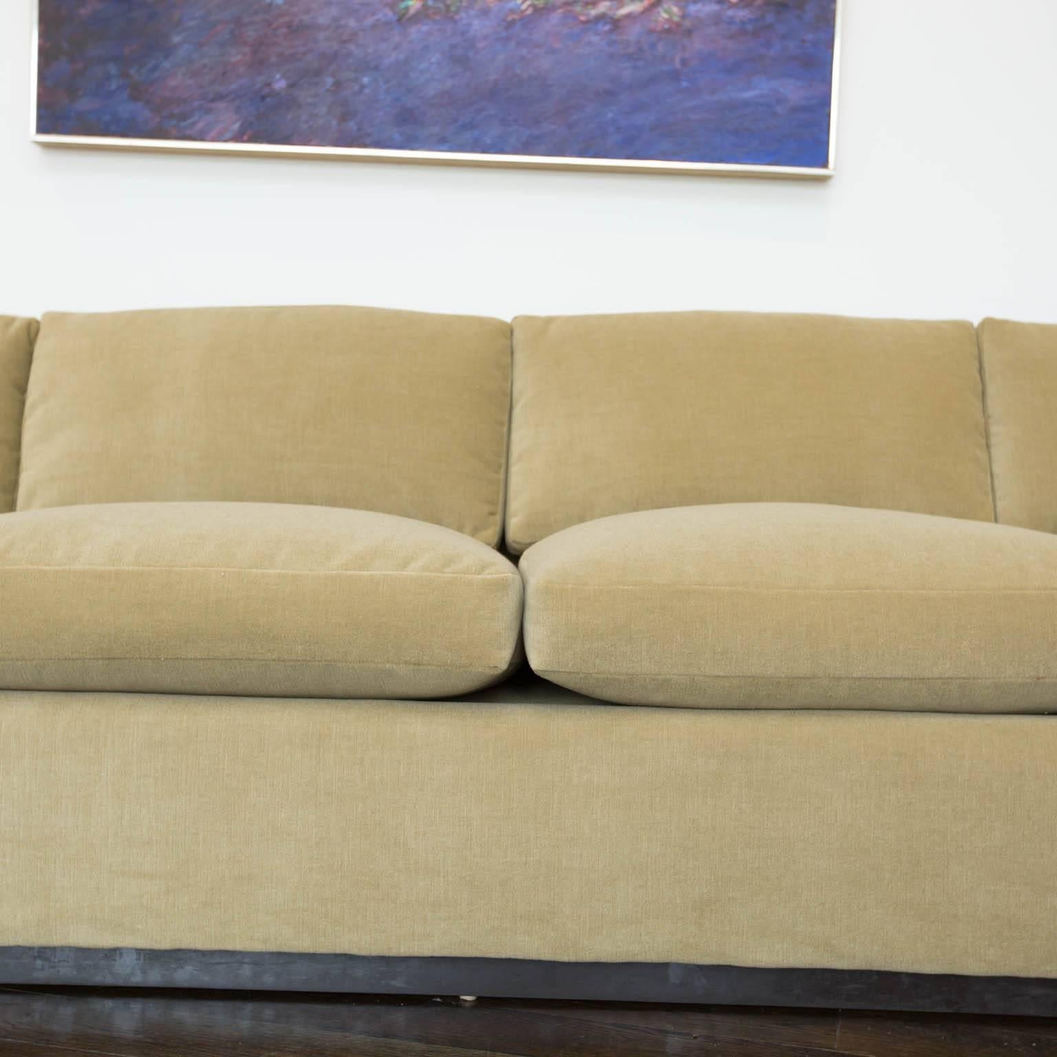 American Four Seat Tuxedo Sofa Newly Upholstered in Donghia Mohair