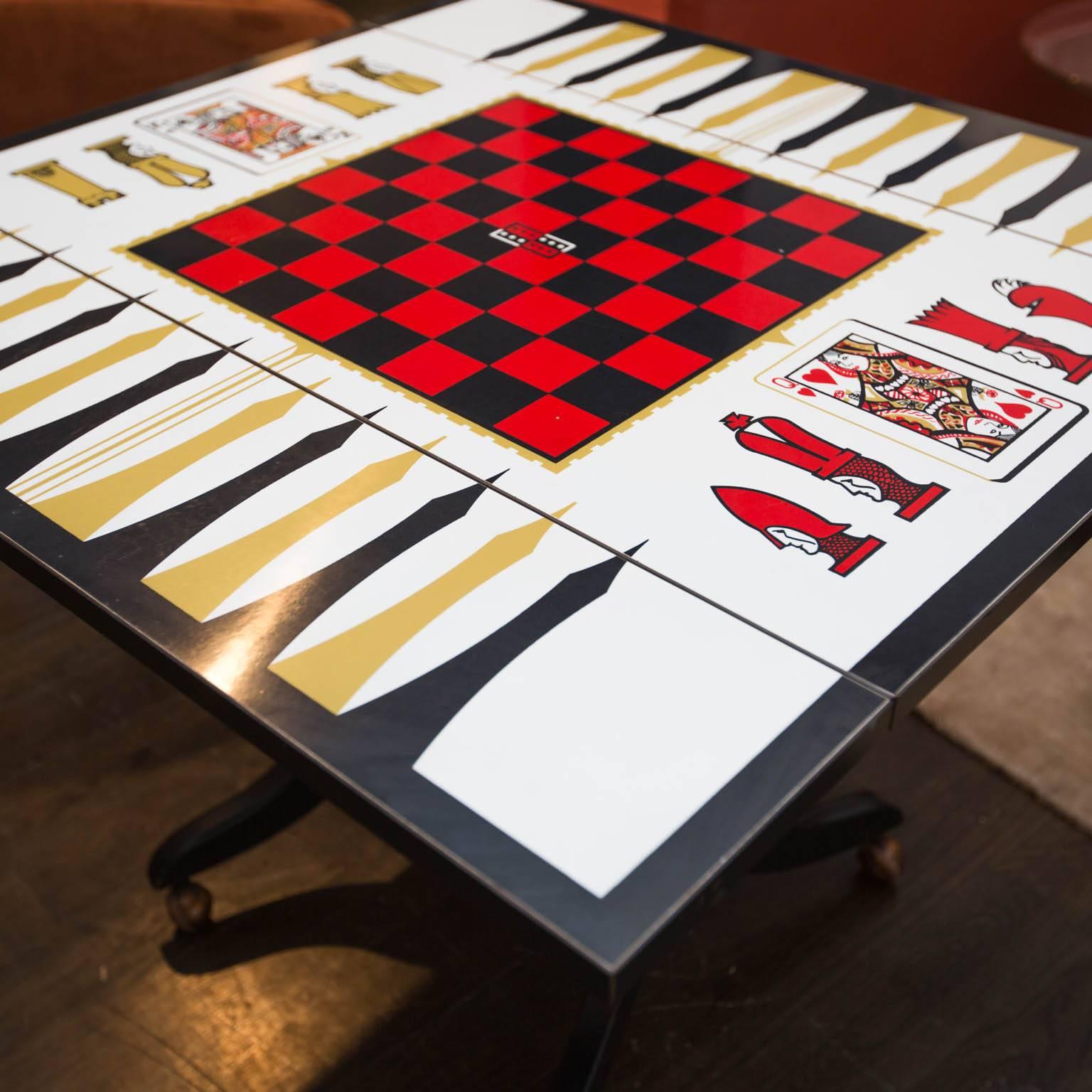Fun table that converts from a conversation piece coffee table to a game table with ease.