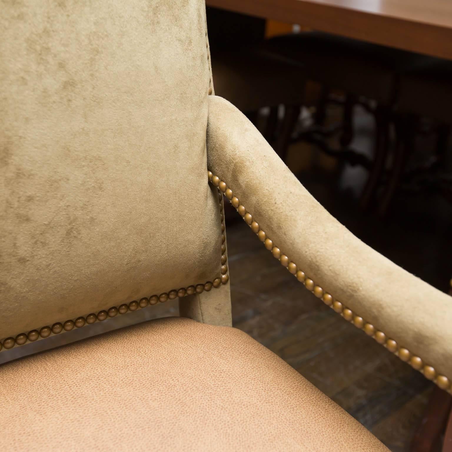Naugahyde Set of 10 Upholstered Dining Chairs with Nailhead Trim