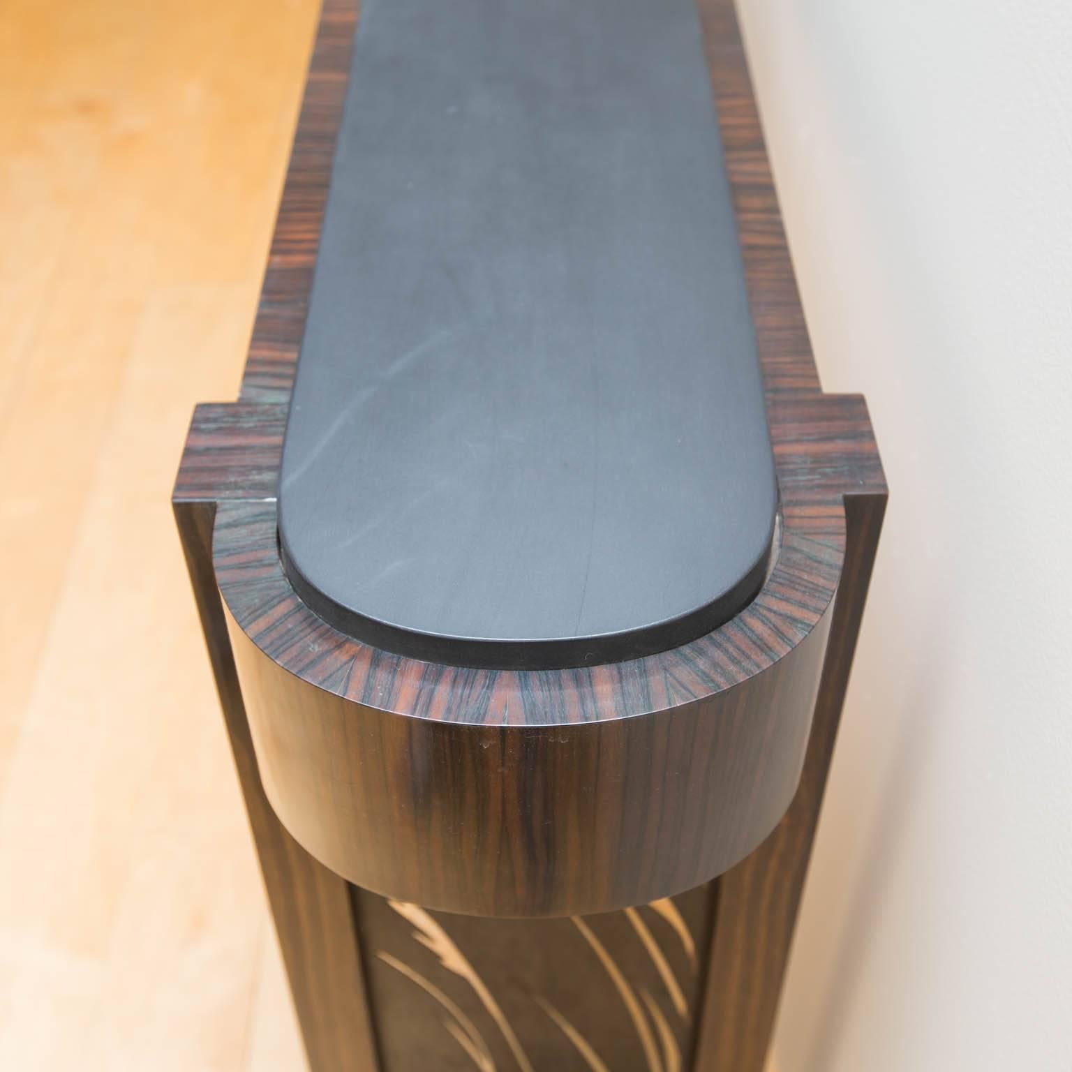 Contemporary Macassar Ebony and Patinated Steel Console Table by Gregory Clark For Sale