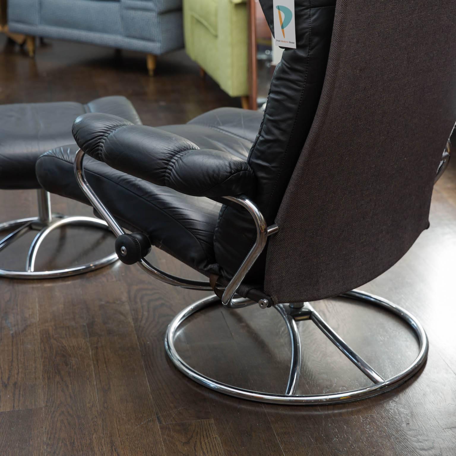Scandinavian Modern Vintage Ekornes Leather Stressless Recliner and Ottoman