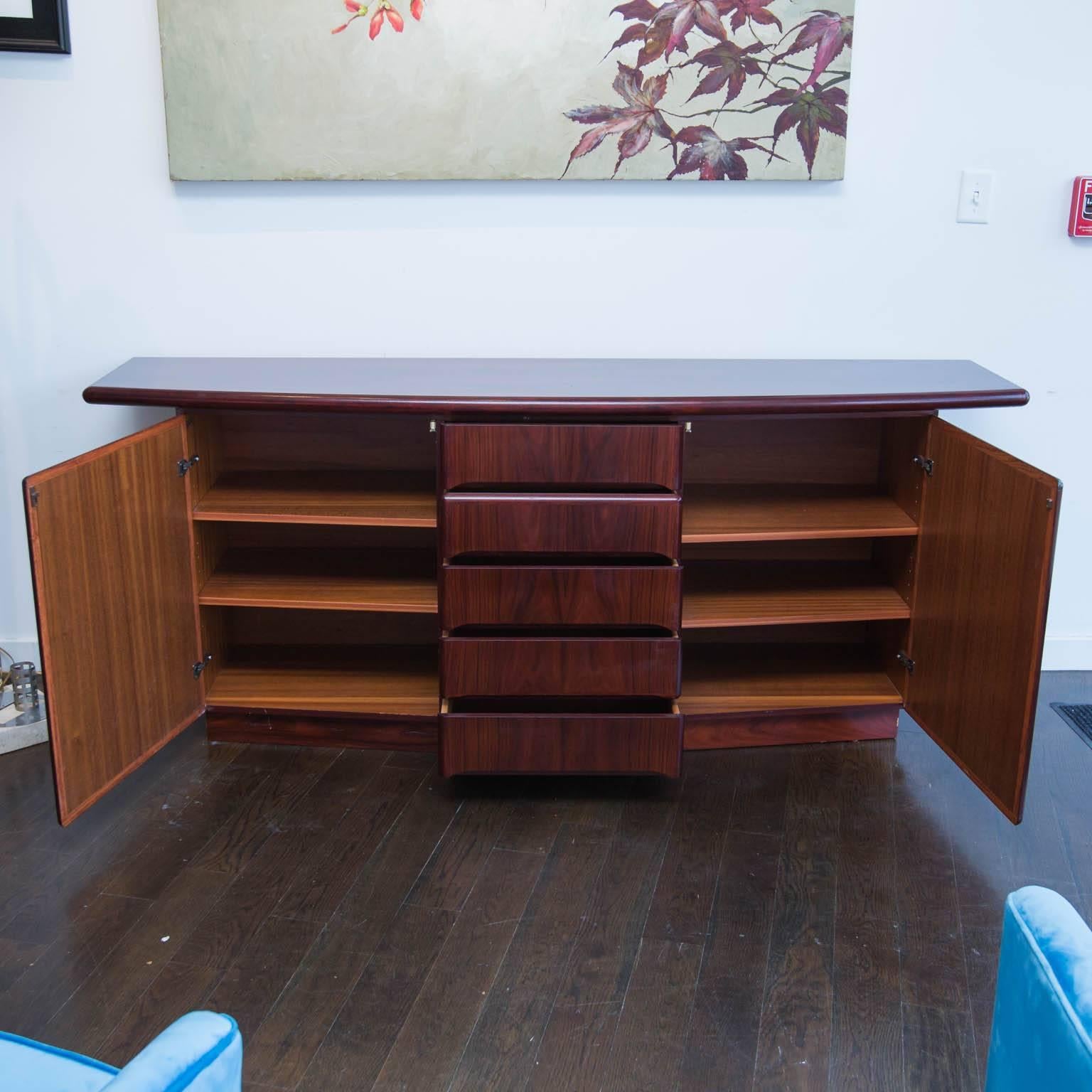 Beautiful rosewood sideboard or credenza from the late 1970s. In overall great condition with no fading or chips to the rosewood veneers.