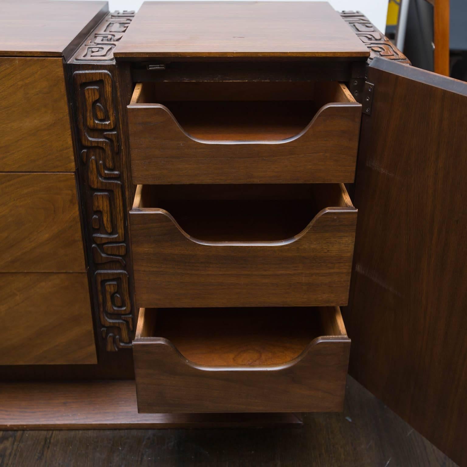 20th Century Brutalist Midcentury Walnut Triple Dresser by United Furniture