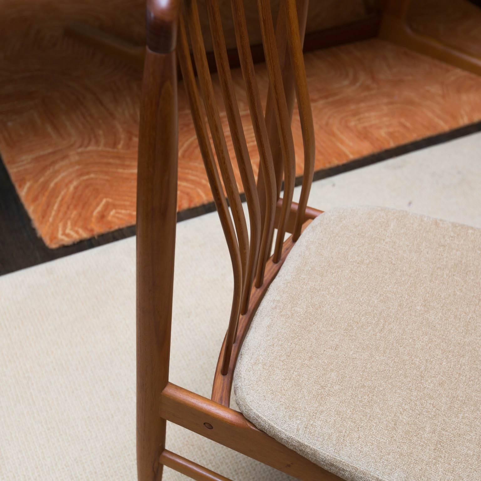 Fabric Set of Six Danish Modern Ansager Mobler Teak Dining Chairs