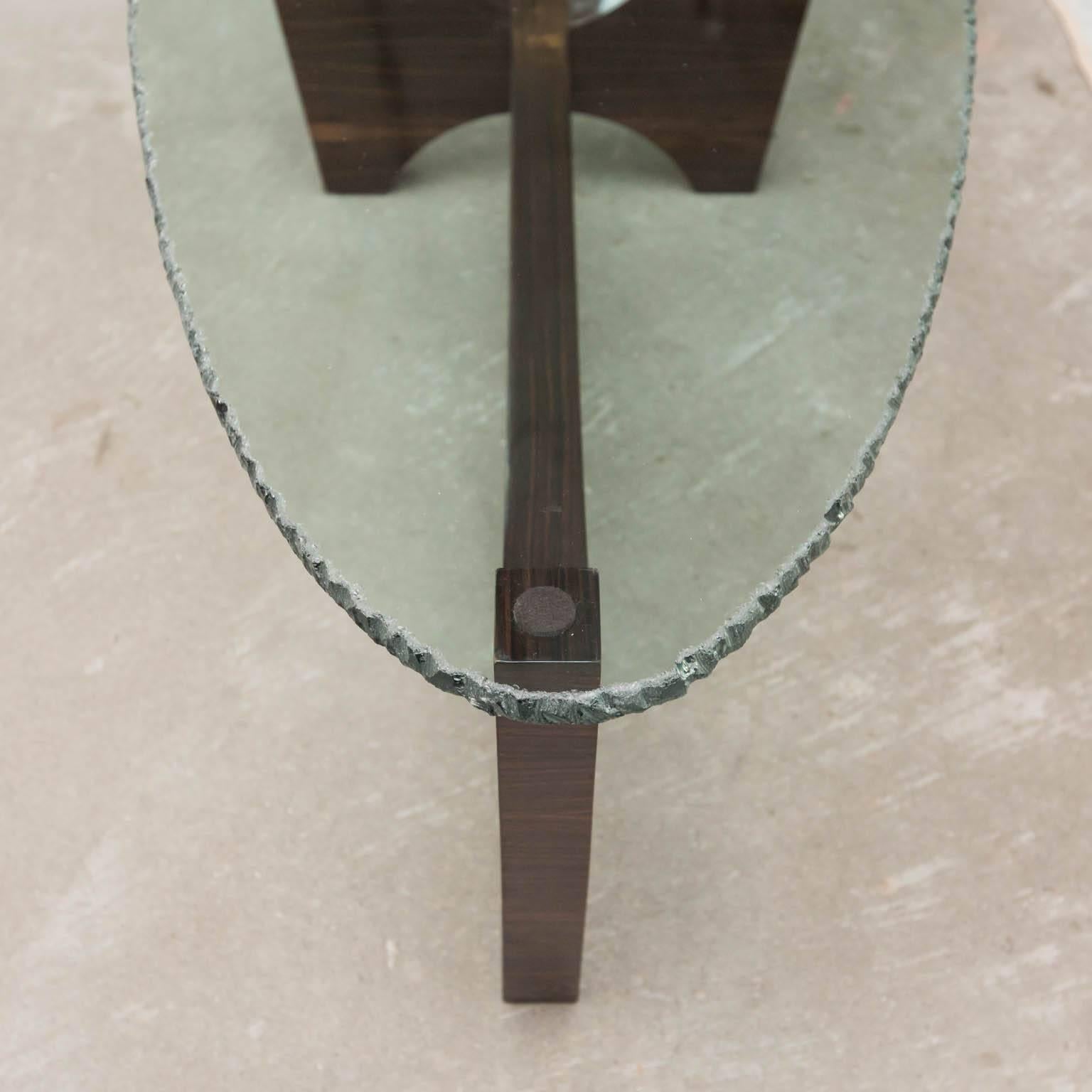 Modern Surfboard Shaped Glass and Ebony Cocktail Table by Gregory Clark For Sale