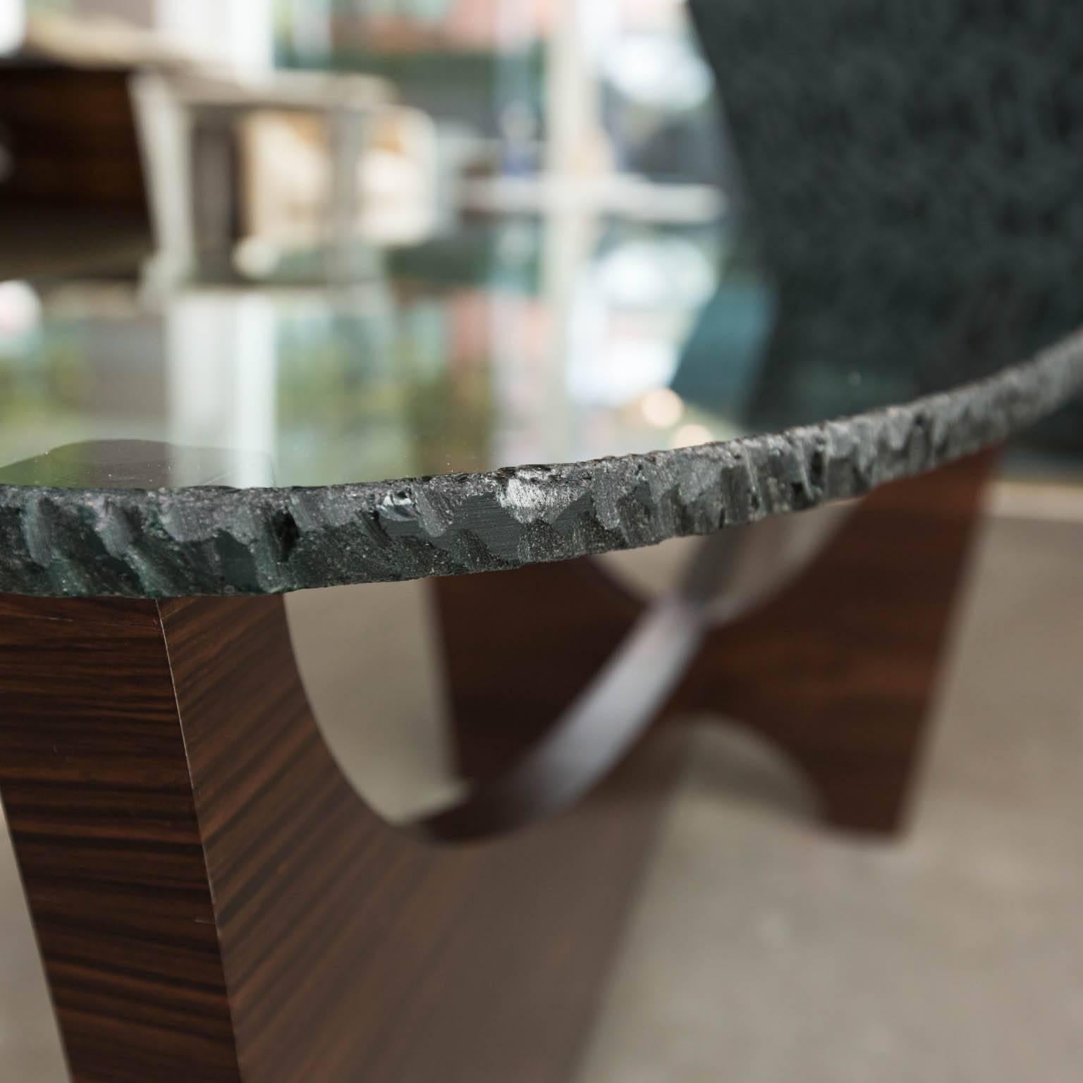 Surfboard Shaped Glass and Ebony Cocktail Table by Gregory Clark For Sale 1