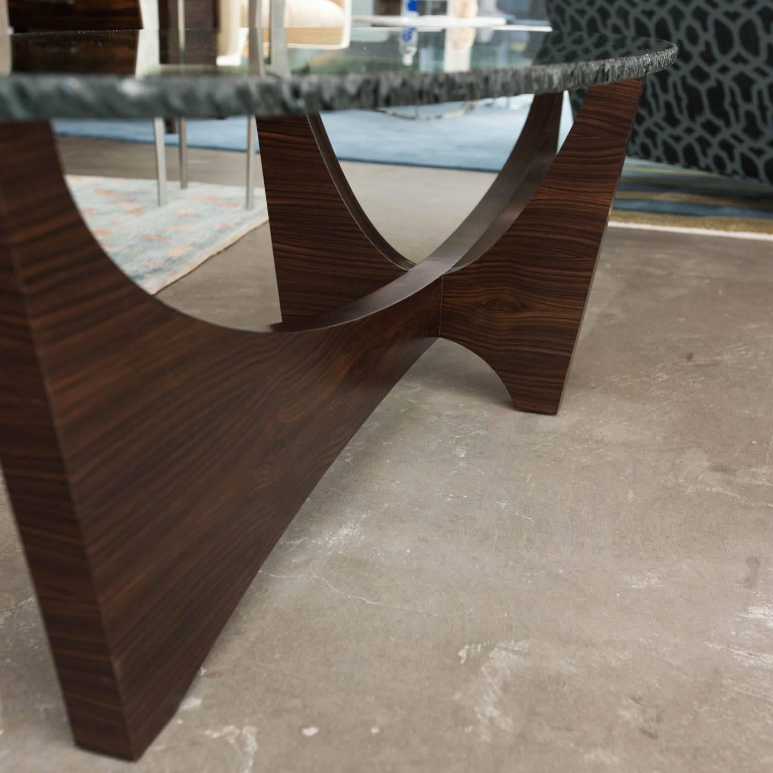 Contemporary Surfboard Shaped Glass and Ebony Cocktail Table by Gregory Clark For Sale