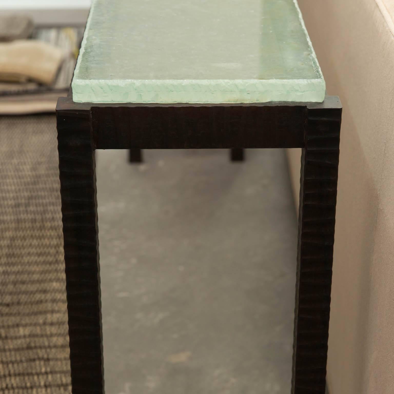 Hand-Forged Steel and Cast Glass Console Table by Gregory Clark In Excellent Condition In New London, CT