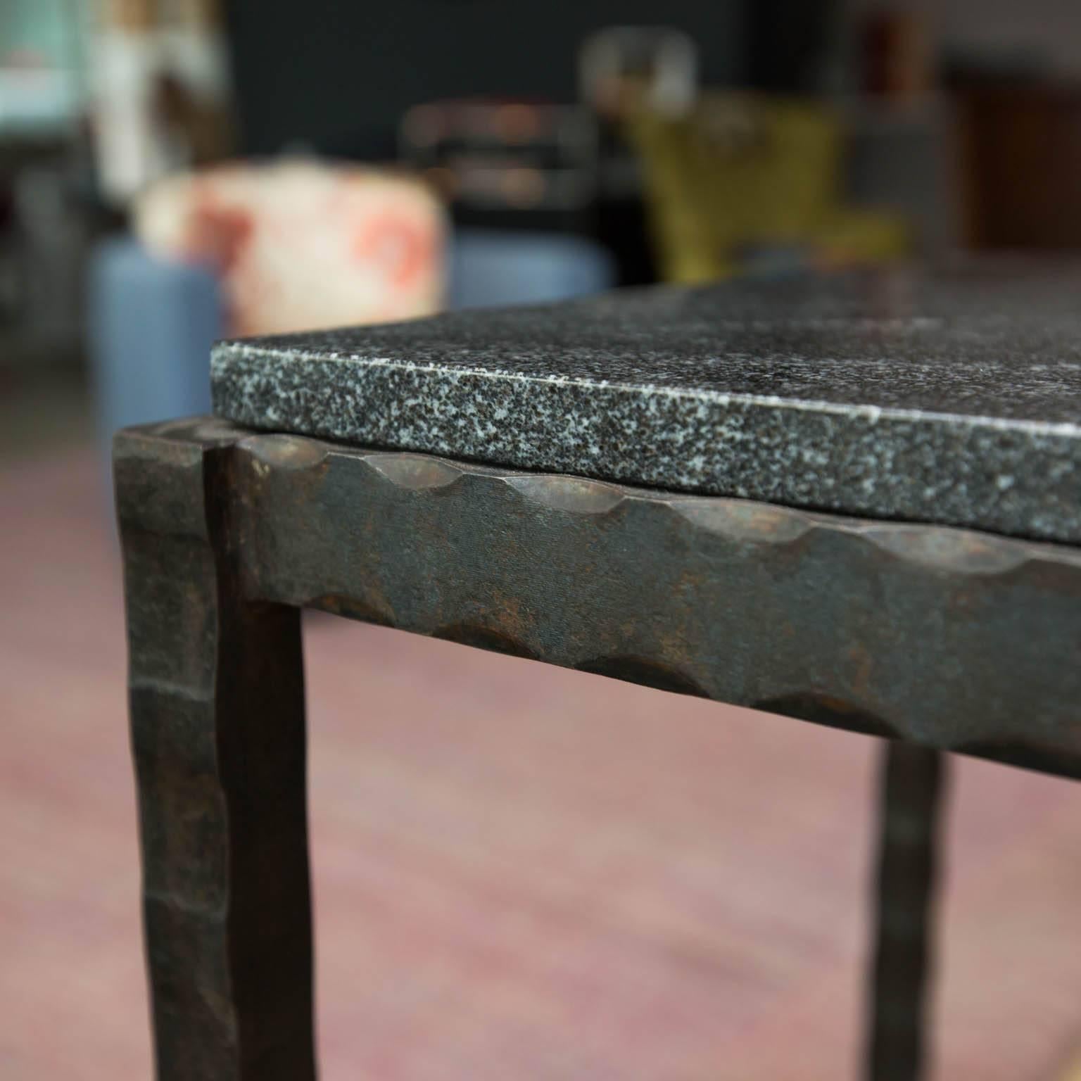 Patinated Hand-Forged Steel and Granite Side Table by Gregory Clark