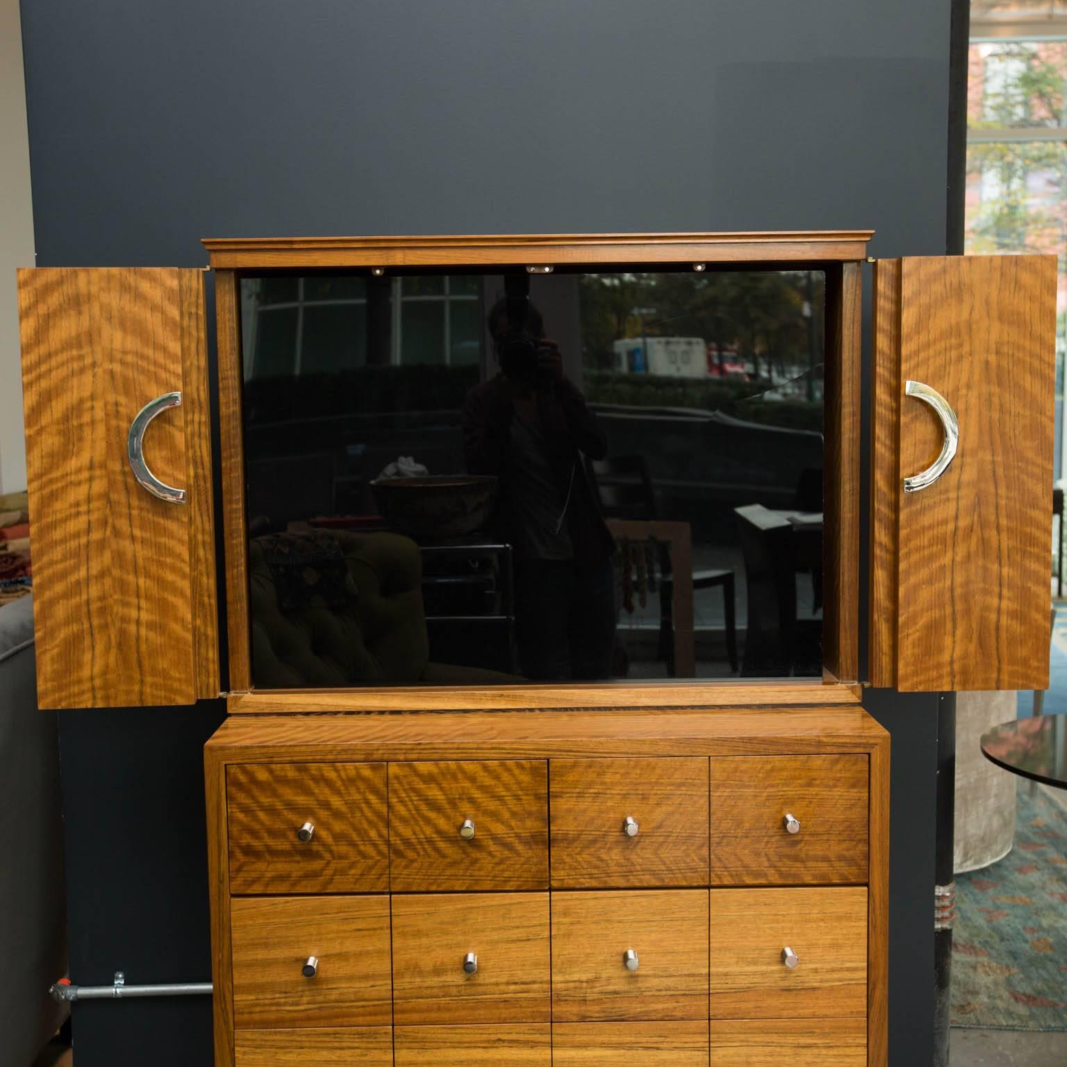 Nickel Media Cabinet Made from Mozambique Wood by Gregory Clark For Sale